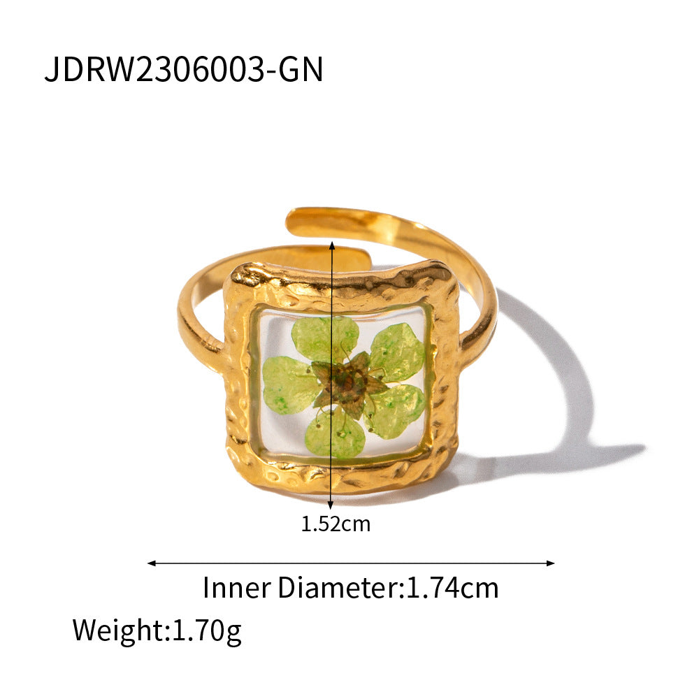 Sweetbones New Summer New Trendy Jewelry Preserved Fresh Flower Series Stainless Steel Ring High-Grade Accessories