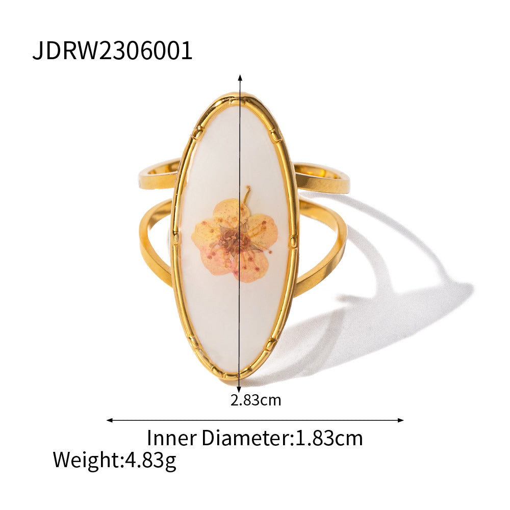 Sweetbones New Summer New Trendy Jewelry Preserved Fresh Flower Series Stainless Steel Ring High-Grade Accessories