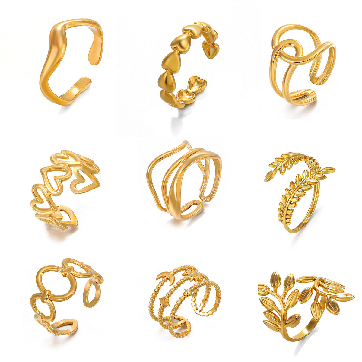 Sweetbones 14 pcs Gold Heart Cheap Stainless Steel Hip Hop Pinky Rings for Women