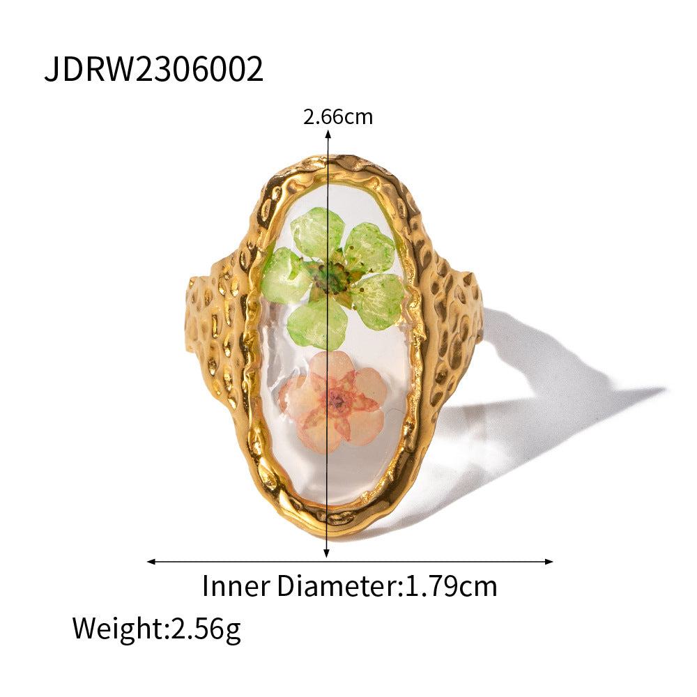 Sweetbones New Summer New Trendy Jewelry Preserved Fresh Flower Series Stainless Steel Ring High-Grade Accessories