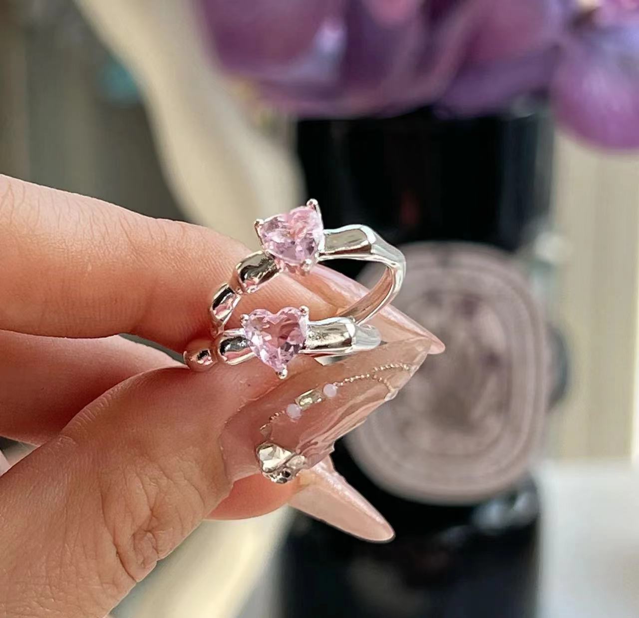 Sweetbones 925 Silver Zircon Girl Pink Love Barbie Rings Jewelry