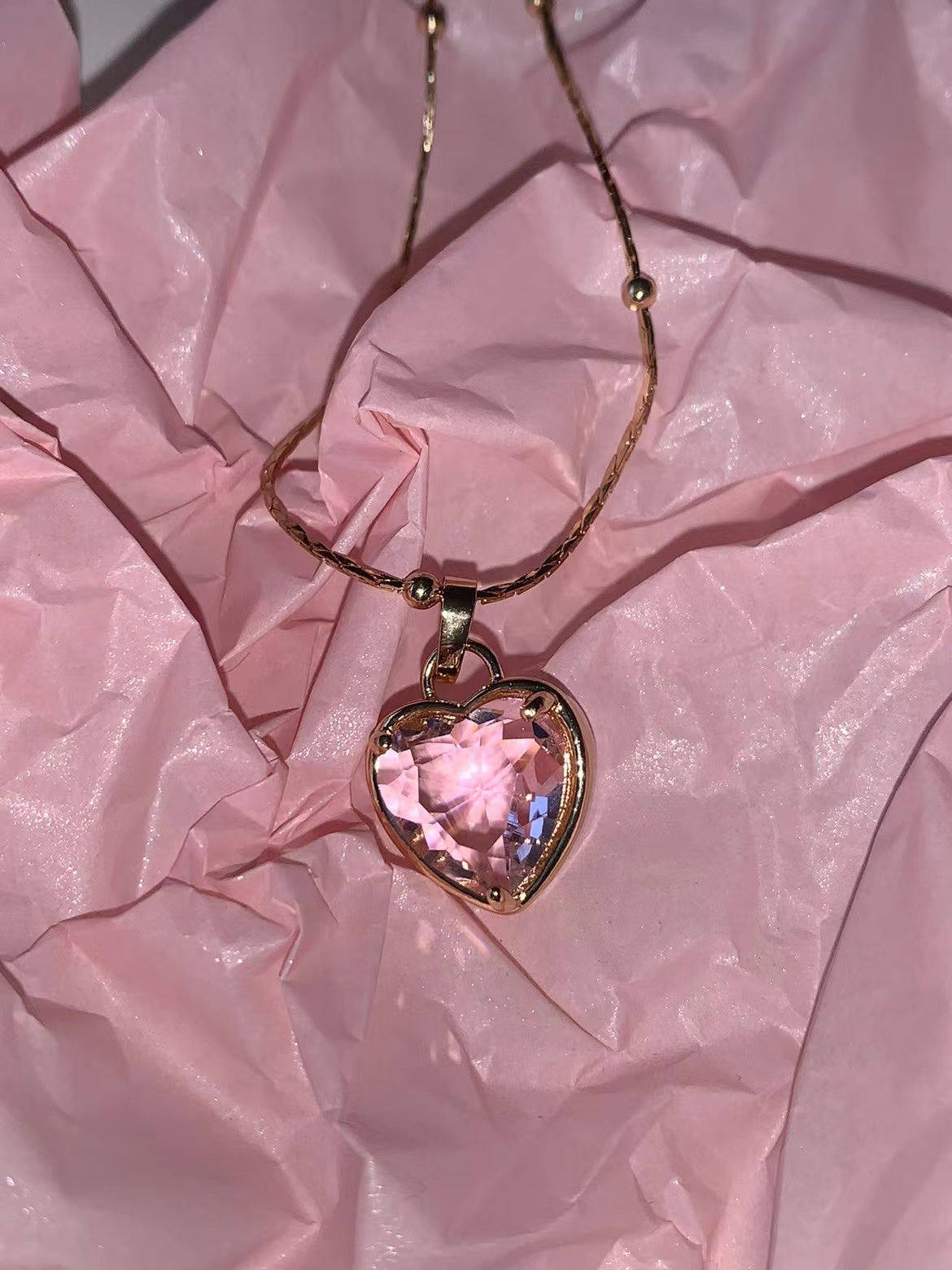 Sweetbones Pink Gold Heart Zircon Crystal Gem Necklaces Mother's Day Jewelry for Women