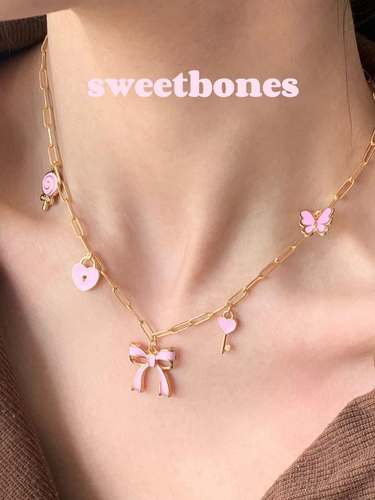 Sweetbones Gold Custom Urban Body Waterproof Handmade Stainless Steel Barbie Pink Necklaces Jewelry